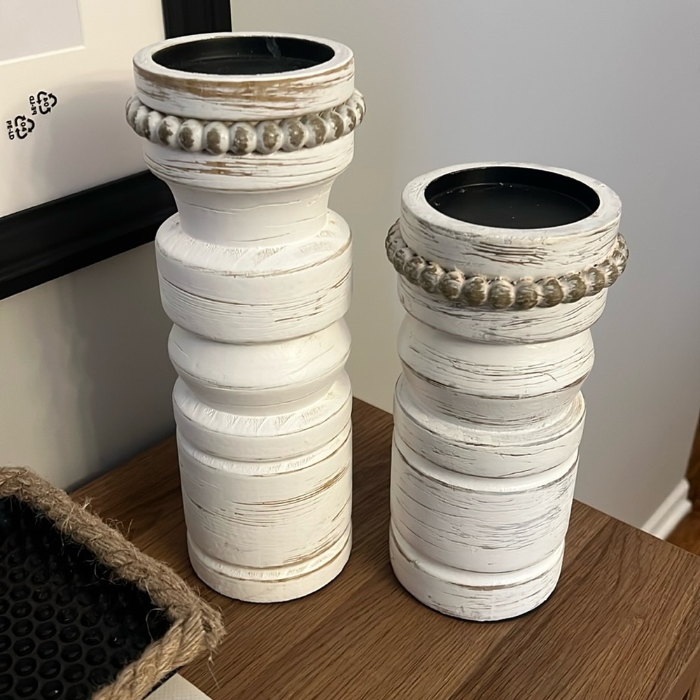 2 White Candle Holders - New!